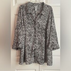 Catherine’s 3/4 Roll Tab Sleeve Button Up Black And White Top Plus Size 3X